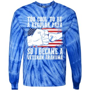 Too Cool To Be A Regular Papa So I Veteran Grandma Father Gift Tie-Dye Long Sleeve Shirt