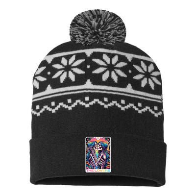 Tarot Card The Lovers Rainbow Kissing Lesbian Skeletons USA-Made Snowflake Beanie