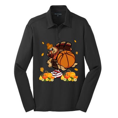 Thanksgiving Cool Turkey Playing Basketball Player Lover Gift Silk Touch Performance Long Sleeve Polo