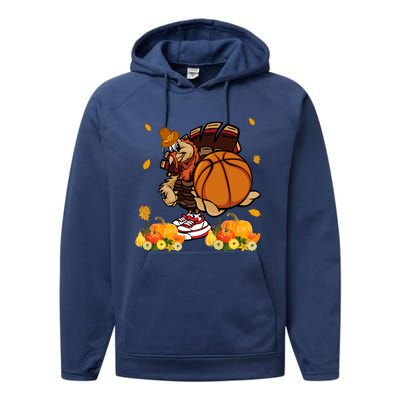 Thanksgiving Cool Turkey Playing Basketball Player Lover Gift Performance Fleece Hoodie