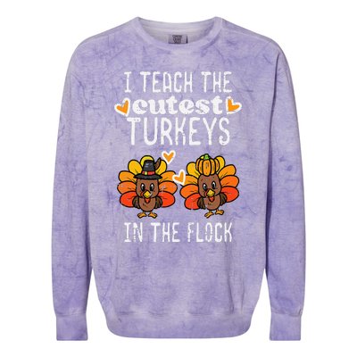 Teach Cutest Turkeys Flock Thanksgiving Teacher Fall Colorblast Crewneck Sweatshirt