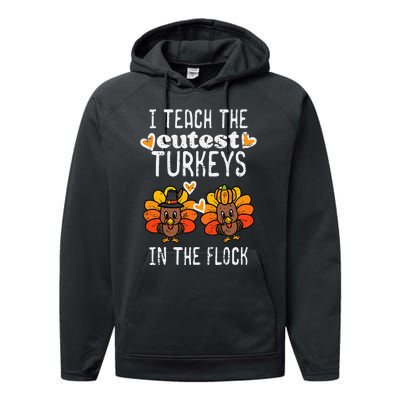 Teach Cutest Turkeys Flock Thanksgiving Teacher Fall Performance Fleece Hoodie