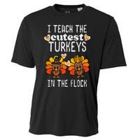 Teach Cutest Turkeys Flock Thanksgiving Teacher Fall Cooling Performance Crew T-Shirt