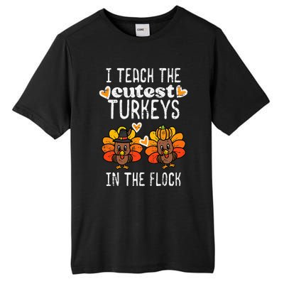 Teach Cutest Turkeys Flock Thanksgiving Teacher Fall Tall Fusion ChromaSoft Performance T-Shirt