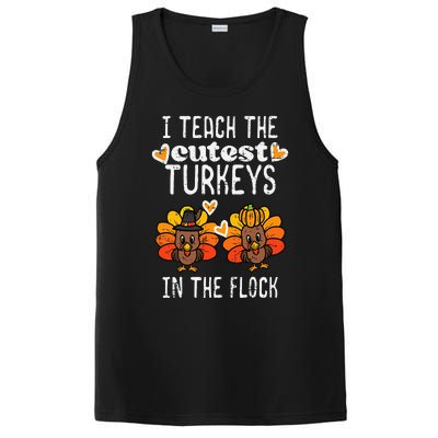 Teach Cutest Turkeys Flock Thanksgiving Teacher Fall PosiCharge Competitor Tank