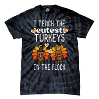 Teach Cutest Turkeys Flock Thanksgiving Teacher Fall Tie-Dye T-Shirt