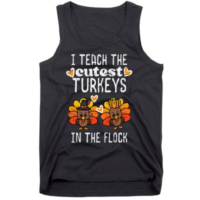 Teach Cutest Turkeys Flock Thanksgiving Teacher Fall Tank Top