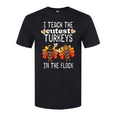 Teach Cutest Turkeys Flock Thanksgiving Teacher Fall Softstyle® CVC T-Shirt