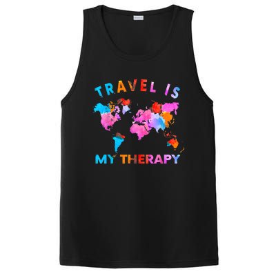 Traveler Camping Trip World Statement Travel Is My Therapy PosiCharge Competitor Tank