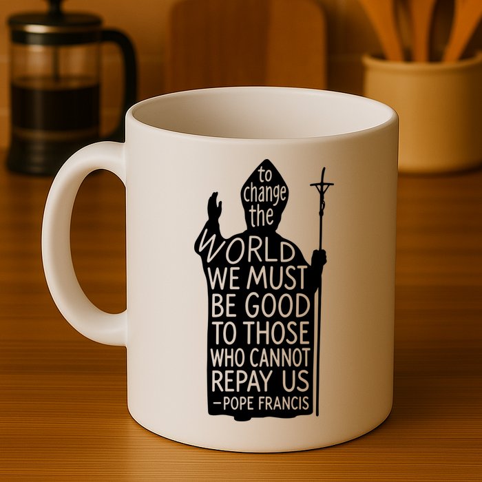 To Change The World We Must Be Good To Those Who Cannot Repay Us  Rest In Peace Pope Francis Mug