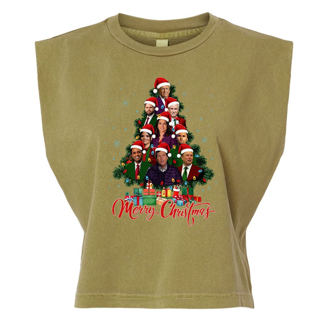 Trump Christmas Tree Dream Team Daddys Home 45 47 Garment-Dyed Women's Muscle Tee
