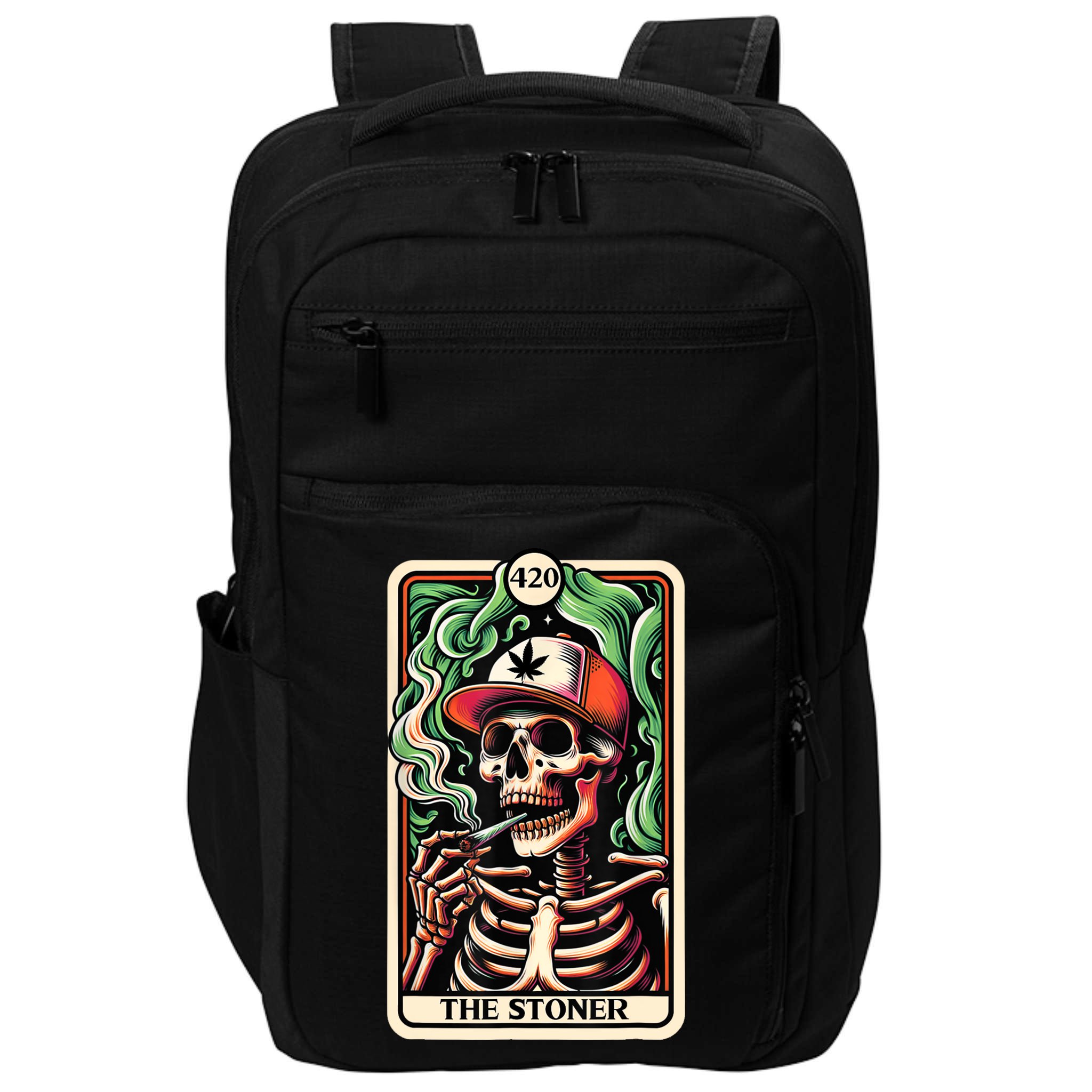 Tarot Card The Stoner Weed Lover Skeleton Cannabis 420 Impact Tech Backpack