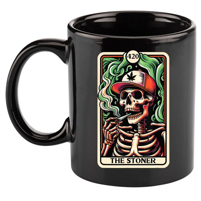 Tarot Card The Stoner Weed Lover Skeleton Cannabis 420 11oz C Handle Ceramic Mug
