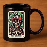 Tarot Card The Stoner Weed Lover Skeleton Cannabis 420 11oz C Handle Ceramic Mug