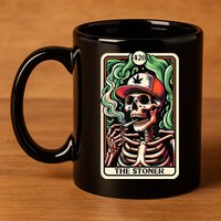 Tarot Card The Stoner Weed Lover Skeleton Cannabis 420 11oz C Handle Ceramic Mug