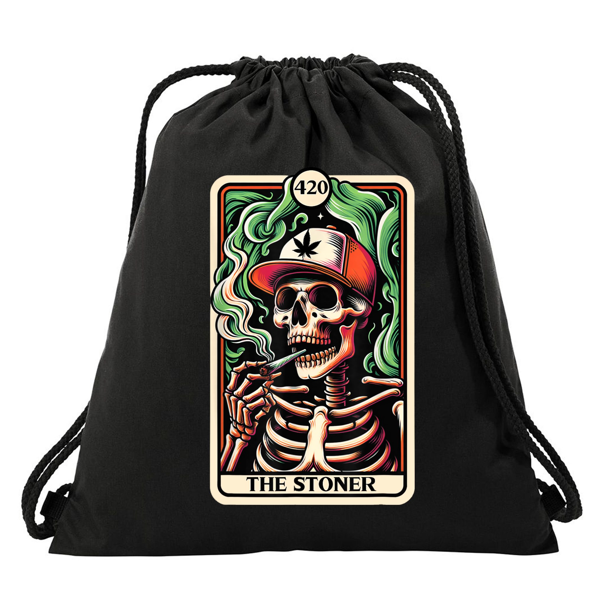 Tarot Card The Stoner Weed Lover Skeleton Cannabis 420 Drawstring Bag
