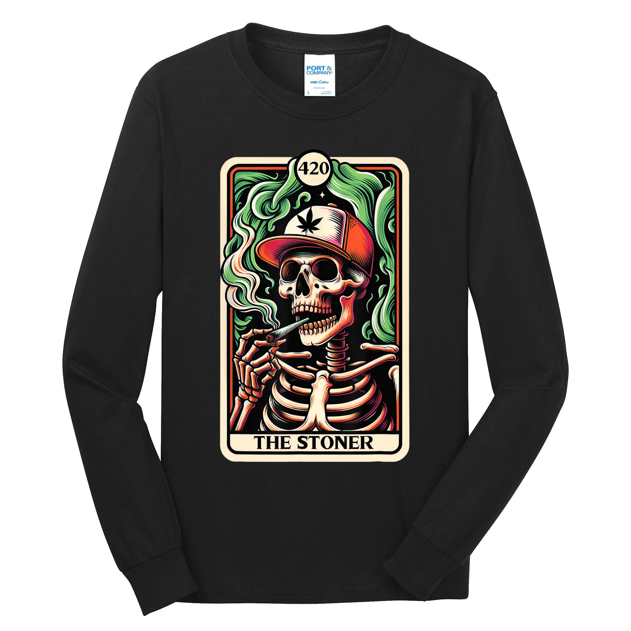 Tarot Card The Stoner Weed Lover Skeleton Cannabis 420 Tall Long Sleeve T-Shirt