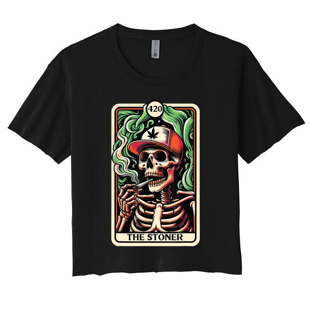 Tarot Card The Stoner Weed Lover Skeleton Cannabis 420 Crop Top