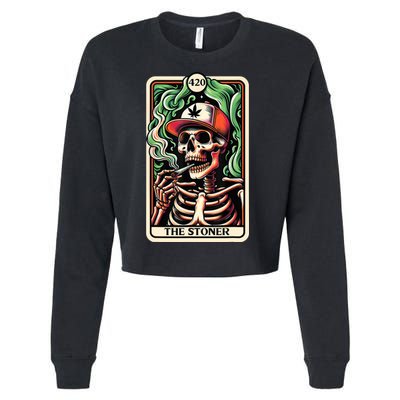 Tarot Card The Stoner Weed Lover Skeleton Cannabis 420 Cropped Pullover Crew