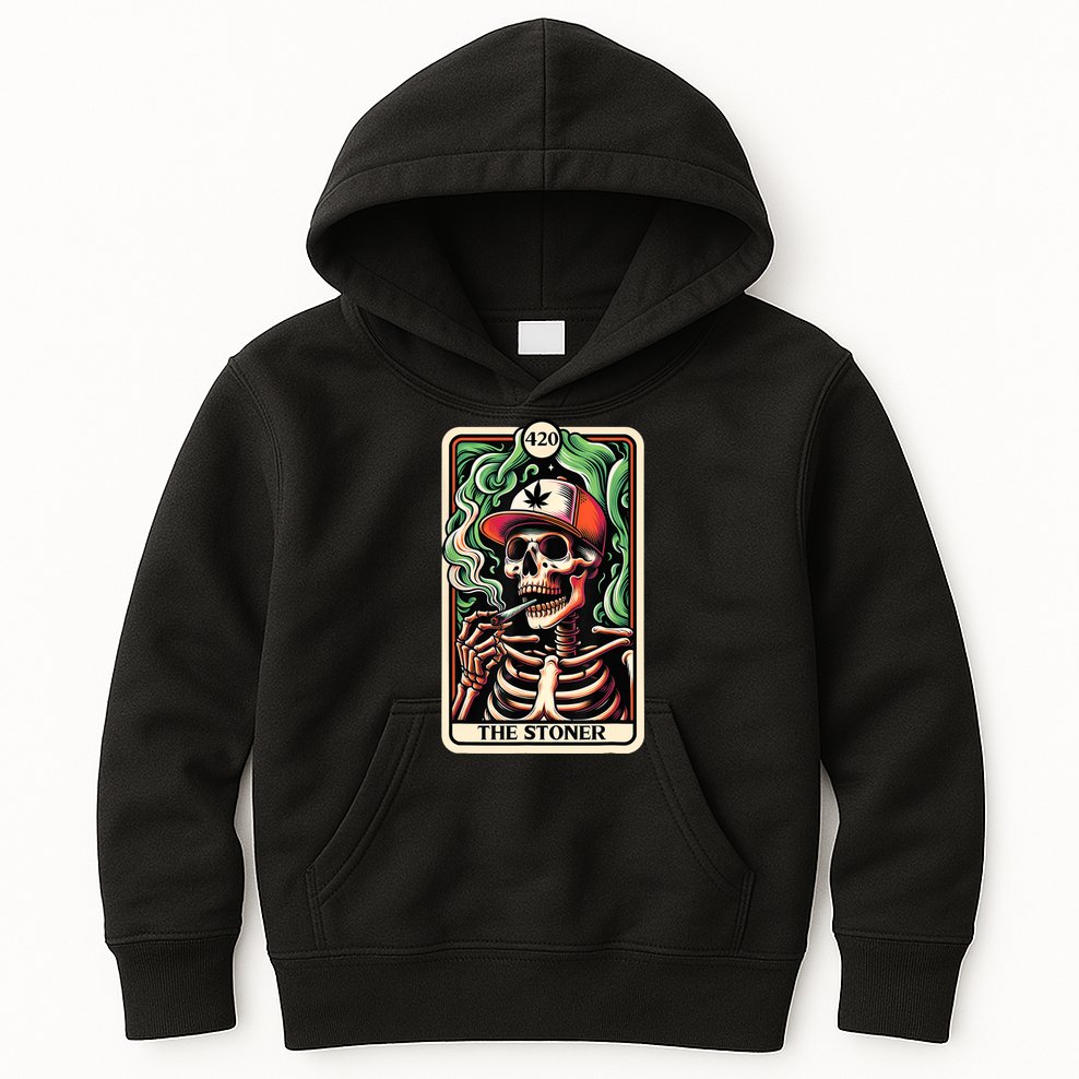 Tarot Card The Stoner Weed Lover Skeleton Cannabis 420 Kids Hoodie
