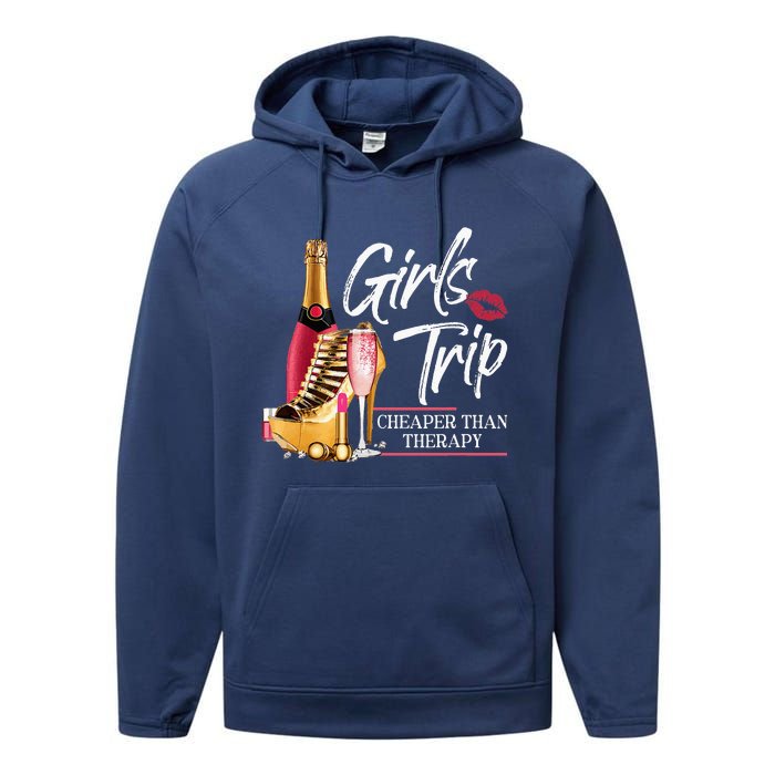 Trip Cheaper Than A Therapy Funny Wine Party Performance Fleece Hoodie