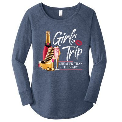 Trip Cheaper Than A Therapy Funny Wine Party Women's Perfect Tri Tunic Long Sleeve Shirt