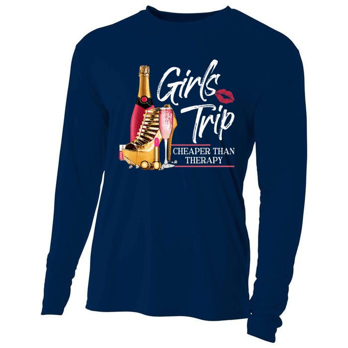 Trip Cheaper Than A Therapy Funny Wine Party Cooling Performance Long Sleeve Crew