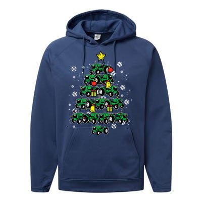 Tractor Christmas Tree Xmas Farmer Women Performance Fleece Hoodie