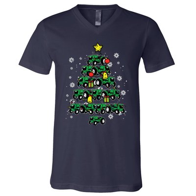 Tractor Christmas Tree Xmas Farmer Women V-Neck T-Shirt