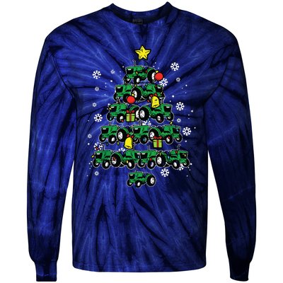 Tractor Christmas Tree Xmas Farmer Women Tie-Dye Long Sleeve Shirt