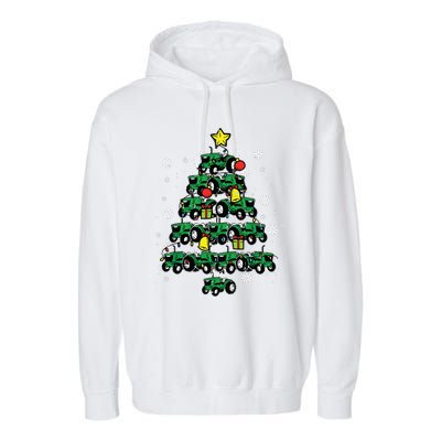 Tractor Christmas Tree Xmas Farmer Women Garment-Dyed Fleece Hoodie