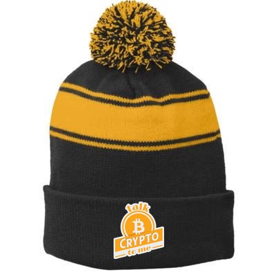 Talk Crypto To Me Bitcoin Stripe Pom Pom Beanie