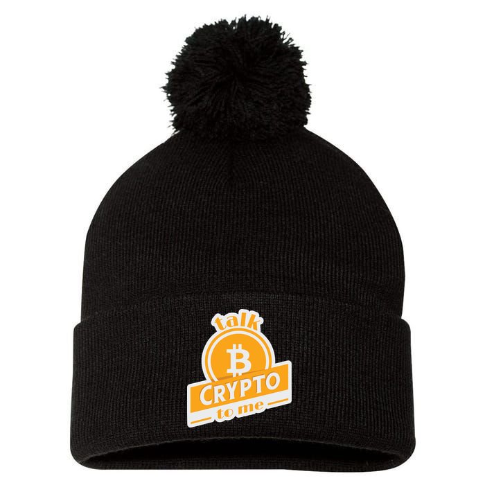 Talk Crypto To Me Bitcoin Pom Pom 12in Knit Beanie