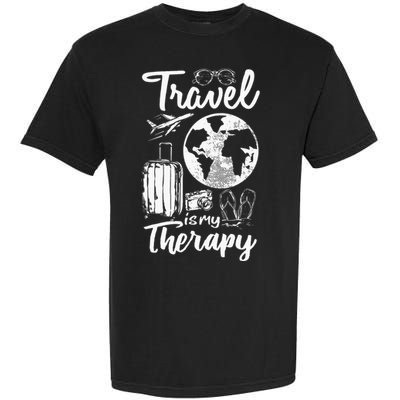 Traveling Camping Trip World Traveler Travel Is My Therapy Garment-Dyed Heavyweight T-Shirt