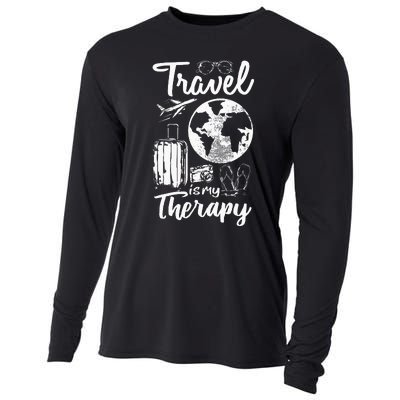 Traveling Camping Trip World Traveler Travel Is My Therapy Cooling Performance Long Sleeve Crew