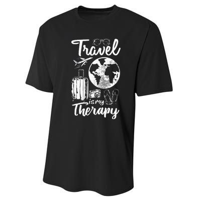 Traveling Camping Trip World Traveler Travel Is My Therapy Performance Sprint T-Shirt