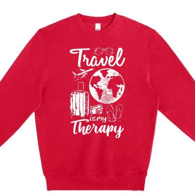 Traveling Camping Trip World Traveler Travel Is My Therapy Premium Crewneck Sweatshirt