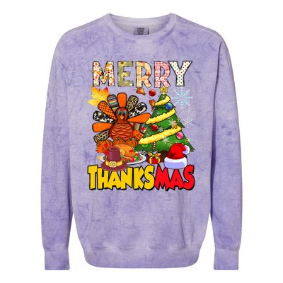 Thanksgiving Christmas Turkey Pine Tree Merry Thanksmas Xmas Colorblast Crewneck Sweatshirt