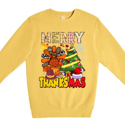 Thanksgiving Christmas Turkey Pine Tree Merry Thanksmas Xmas Premium Crewneck Sweatshirt