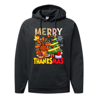 Thanksgiving Christmas Turkey Pine Tree Merry Thanksmas Xmas Performance Fleece Hoodie