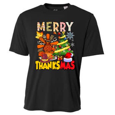 Thanksgiving Christmas Turkey Pine Tree Merry Thanksmas Xmas Cooling Performance Crew T-Shirt