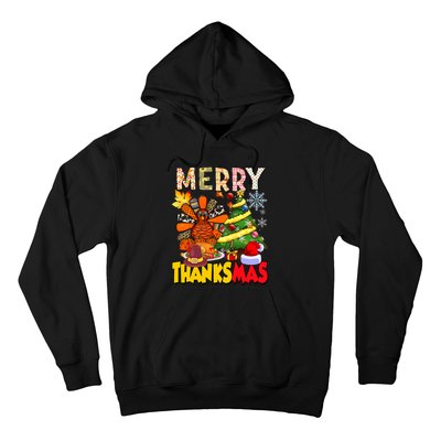 Thanksgiving Christmas Turkey Pine Tree Merry Thanksmas Xmas Hoodie