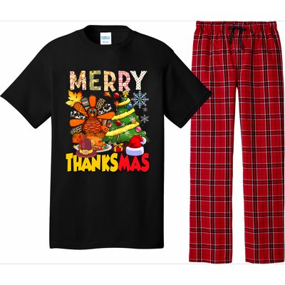 Thanksgiving Christmas Turkey Pine Tree Merry Thanksmas Xmas Pajama Set