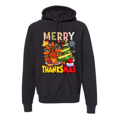 Thanksgiving Christmas Turkey Pine Tree Merry Thanksmas Xmas Premium Hoodie