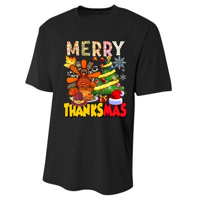 Thanksgiving Christmas Turkey Pine Tree Merry Thanksmas Xmas Performance Sprint T-Shirt