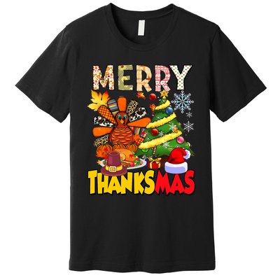 Thanksgiving Christmas Turkey Pine Tree Merry Thanksmas Xmas Premium T-Shirt