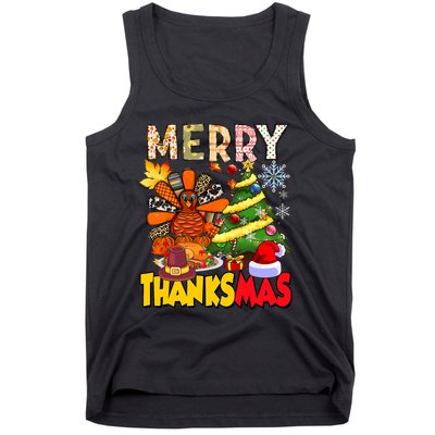 Thanksgiving Christmas Turkey Pine Tree Merry Thanksmas Xmas Tank Top