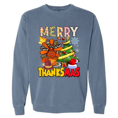 Thanksgiving Christmas Turkey Pine Tree Merry Thanksmas Xmas Garment-Dyed Sweatshirt