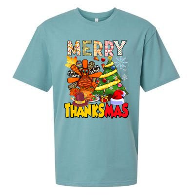 Thanksgiving Christmas Turkey Pine Tree Merry Thanksmas Xmas Sueded Cloud Jersey T-Shirt