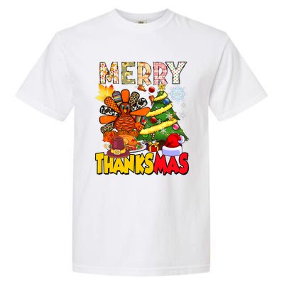 Thanksgiving Christmas Turkey Pine Tree Merry Thanksmas Xmas Garment-Dyed Heavyweight T-Shirt